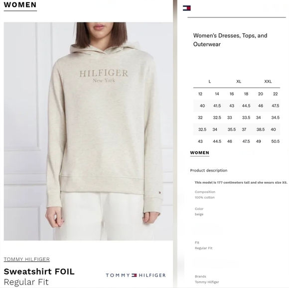 Tommy Hilfiger New York Beige Heathered Oat Milk Foil Fleece Hoodie - Picture 12 of 16